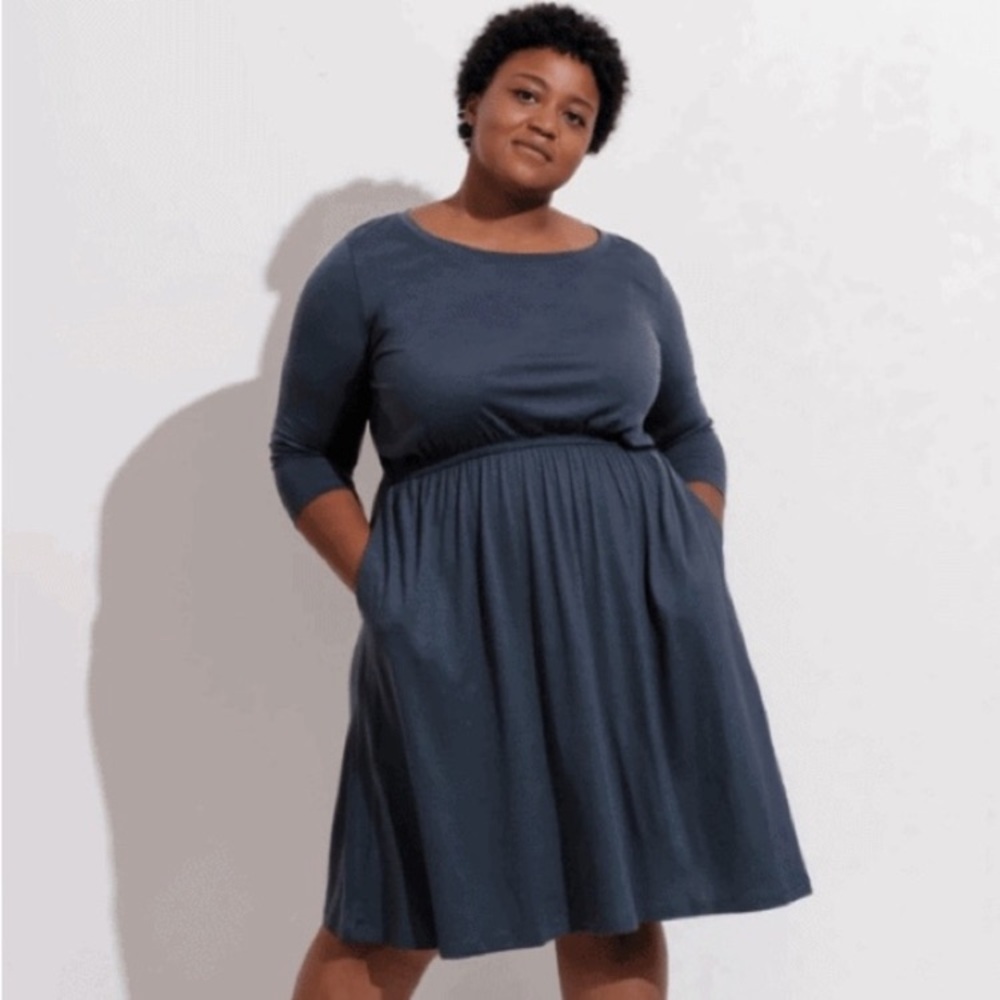 Wooland Wool& Fiona Fit & Flare Merino Wool Dress Gray 3/4 Sleeves Size XS